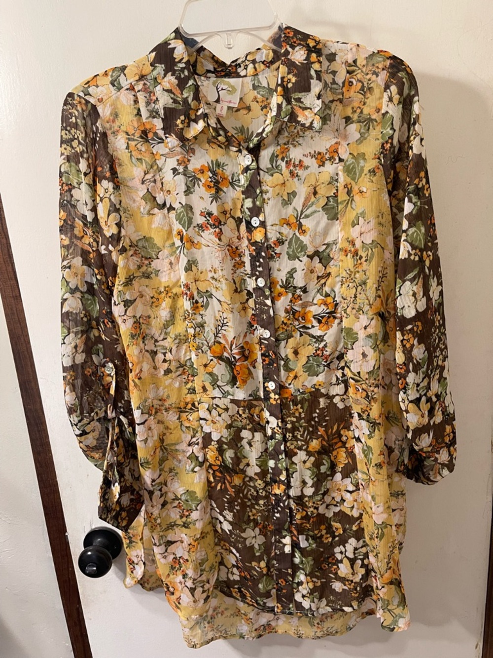 Anthropologie Fig and Flower Sheer Floral Button-Front Blouse NWT Sz. L #81